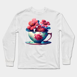 Teacup full of flowers Long Sleeve T-Shirt